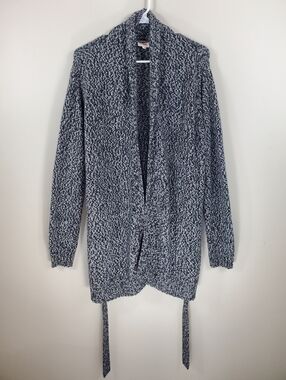 Levi's Size M Wool Blend Black Gray Long Sleeve Open Front Cardigan With Belt